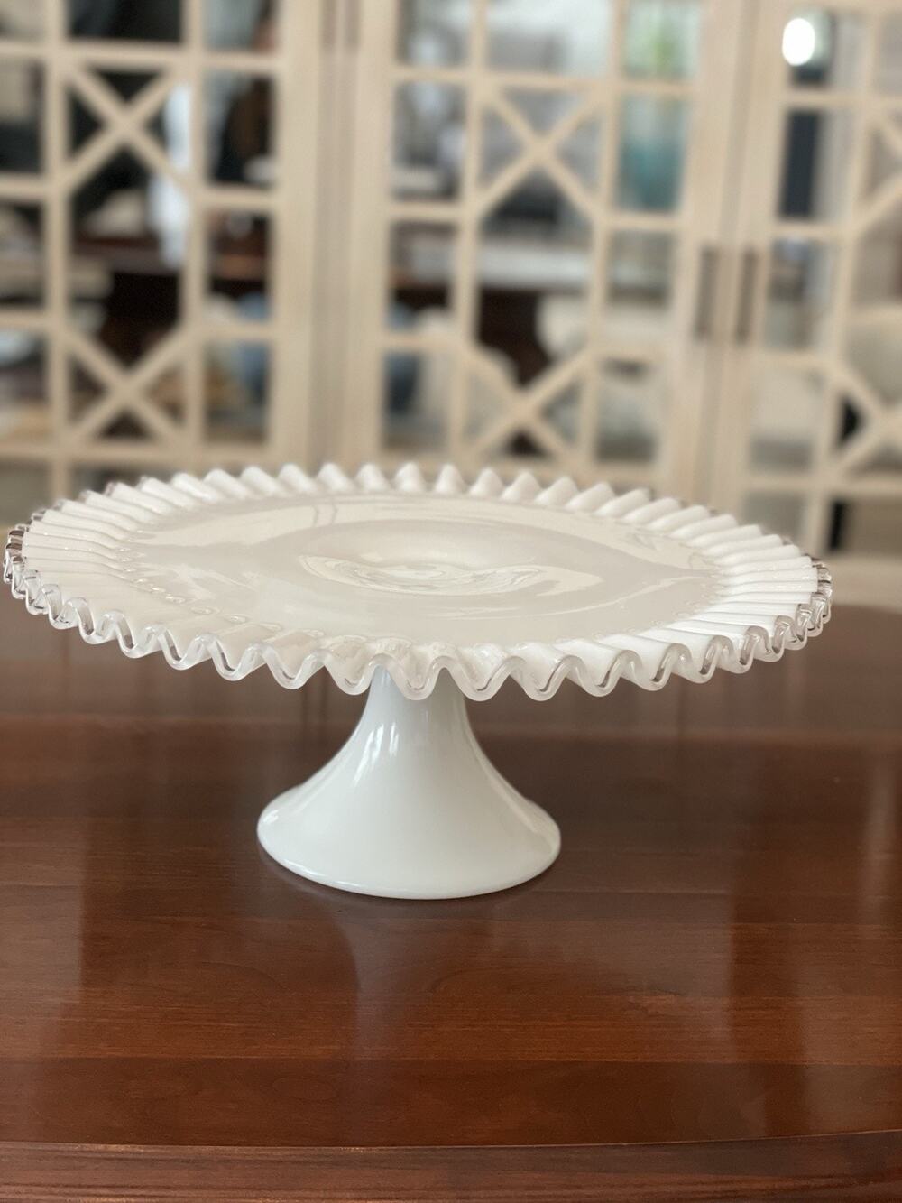 13” FENTON Silver Crest Cake Stand White Milk Glass Footed Pedestal Plate